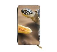 YYHWHJDE Cartera larga de piel con estampado de tortuga marina y estrella de mar, diseñada para niñas y mujeres a la moda, elegante y personalizada, 7.4 x 4.1 pulgadas, negro, talla única, Black,