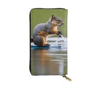 YYHWHJDE Cartera larga de piel de calidad con estampado de zorro y ardilla de esquí acuático, diseñada para niñas y mujeres a la moda, elegante, 19 x 10,5 cm, Black, Talla única