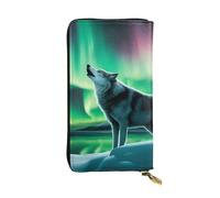 YYHWHJDE Cartera larga de piel estampada con diseño de lobos, aullando en las auroras boreales, diseñada para niñas y mujeres a la moda, elegante y personalizada, 19 x 10,5 cm, color negro, talla