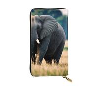 YYHWHJDE Cartera larga de piel estampada Elephant In The Grassland diseñada para niñas y mujeres a la moda, elegante y personalizada, 19 x 10,5 cm, color negro, talla única, Black, Talla única