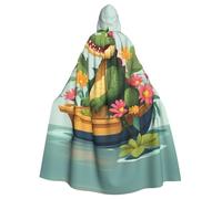 YYHWHJDE Chaqueta larga con capucha de cocodrilo en barco de flores para adultos, adecuada para hombres y mujeres