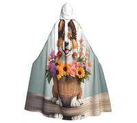 YYHWHJDE Chaqueta larga con capucha para adultos con diseño de perro con cesta de flores, adecuada para hombres y mujeres