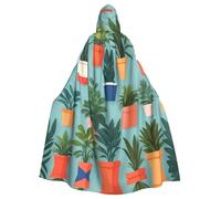 YYHWHJDE Colorido cuadro de plantas en maceta para adultos, chaqueta con capucha para Halloween, capa larga de fiesta, adecuada para hombres y mujeres