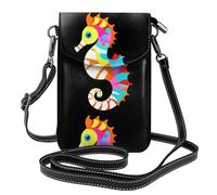 YYHWHJDE Colorido estampado de caballito de mar con perlas pequeñas de cuero para mujer, bolso cruzado con tapa para teléfono, impermeable y duradero