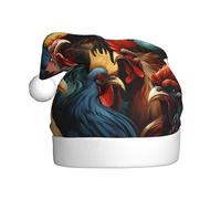 YYHWHJDE Coloridos gallos de pie juntos imprimen sombrero de Navidad para adultos, suave, ligero, uso en fiestas de vacaciones