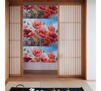 YYHWHJDE Cortina de puerta con estampado de amapolas en cielo azul, protección de privacidad adecuada para cocina, baño, habitación, 86 x 142 cm