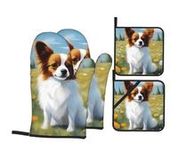 YYHWHJDE Cute White Papillon Prints - Juego de 4 piezas para hornear de cocina, manoplas de horno aisladas y soportes para ollas, antiquemaduras y aislamiento térmico
