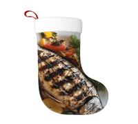 YYHWHJDE Delicioso calcetín de Navidad con patrón de pescado a la parrilla, accesorio decorativo, esponjoso, suave, para uso a granel por mujeres y hombres