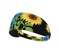 YYHWHJDE Diadema deportiva con imagen de girasoles entre flores azules para mujer, a prueba de sudor, banda elástica de verano