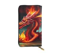 YYHWHJDE Dragon King in Fire - Cartera larga de cuero de calidad con impresión de fuego diseñada para niñas y mujeres a la moda, elegante, 19 x 10,5 cm, Black, Talla única