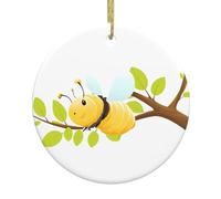 YYHWHJDE Figura decorativa circular de cerámica con diseño de abejita en una rama de Navidad, 7,4 cm