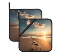 YYHWHJDE Footprints on The Beach Prints - Juego de 2 soportes cuadrados aislados para ollas de 8 x 8 pulgadas, antiquemaduras y aislamiento térmico impermeable