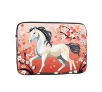 YYHWHJDE Funda protectora para portátil portátil de 38.1 cm, diseño de caballo en la parte delantera de árboles florecientes, a prueba de golpes, para hombres y mujeres, viajes de negocios y uso