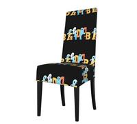 YYHWHJDE Funda protectora para silla de comedor, diseño de letras coloridas con fantasmas, suave, cómoda, resistente a las arrugas, se adapta a la mayoría de sillas sin brazos