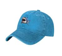 YYHWHJDE Gorra de béisbol de mezclilla lavada negra con patrón de tiburón con colmillos, correa ajustable, algodón clásico para hombres y mujeres, azul, Talla única
