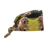 YYHWHJDE Gorra de trabajo de limpieza con diseño de cachorros Golden Retriever para mujeres y hombres, ajustable, transpirable
