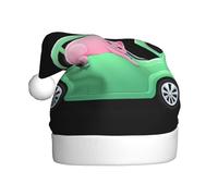 YYHWHJDE Gorro de Navidad con estampado de gatito rosa y coche verde para adultos, por lo que es un regalo divertido y duradero para hombres y mujeres