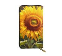 YYHWHJDE Hermosa cartera larga de cuero de calidad con estampado de girasoles diseñada para niñas y mujeres a la moda, elegante de 7.4 x 4.13 pulgadas, Black, Talla única