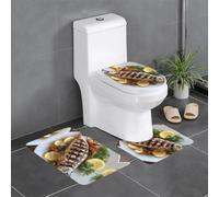 YYHWHJDE - Juego de 3 alfombras de baño de 24 x 16 pulgadas con imagen de pescado a la parrilla antideslizantes para inodoro, tocador y cubierta de tapa, fácil de limpiar