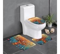 YYHWHJDE Juego de 3 alfombras de baño de 24 x 16 pulgadas, diseño de árbol de la vida, diseño de peces tropicales, tapetes antideslizantes con contorno, formas ovaladas y rectangulares para el hogar