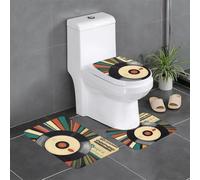 YYHWHJDE - Juego de 3 alfombrillas antideslizantes para baño, 24 x 16 pulgadas, diseño de disco de vinilo vintage, alfombras ovaladas y rectangulares para inodoro, tocador y baños