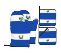 YYHWHJDE Juego de 4 manoplas de horno y soportes para ollas con patrón de El Salvador, gruesos y duraderos, antiquemaduras y aislantes del calor