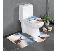 YYHWHJDE Juego de alfombras de baño de 3 piezas de 24 x 16 pulgadas, diseño de ciervo en la niebla, tapetes antideslizantes con contorno, formas ovaladas y rectangulares para el hogar, la cocina y los