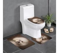 YYHWHJDE Juego de alfombras de baño de 3 piezas de 24 x 16 pulgadas, diseño de perro bichón frise, tapetes antideslizantes con contorno, formas ovaladas y rectangulares para el hogar, la cocina y los