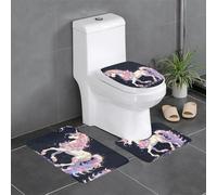 YYHWHJDE Juego de alfombrillas antideslizantes de tres piezas con diseño de unicornio que pisa la flor. Alfombra de baño antideslizante y duradera