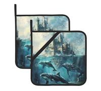 YYHWHJDE Juego de alfombrillas cuadradas de dos piezas con estampado de ballena bajo el castillo, aisladas, gruesas, impermeables, fáciles de limpiar