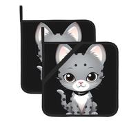 YYHWHJDE Juego de dos piezas de alfombrillas cuadradas con estampado de gatitos de lunares grises, aisladas, gruesas, impermeables, fáciles de limpiar