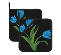 YYHWHJDE Juego de dos piezas de alfombrillas cuadradas con estampado de tulipanes azules, aisladas, gruesas, impermeables, fáciles de limpiar