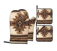YYHWHJDE Juego de manoplas y soportes para ollas de horno con impresiones de pintura nativa americana, manta de cocina impermeable y agarre resistente al calor, capa de horno duradera para cocinar
