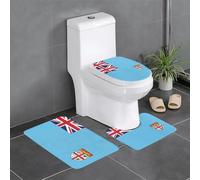 YYHWHJDE Juego de tres piezas de alfombrillas de baño con imagen de la bandera de Fiji, alfombrillas antideslizantes de secado rápido