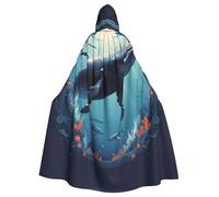 YYHWHJDE La capa con capucha para adultos con estampado de ballena en el anillo es un poncho con capucha súper grande, cómodo y duradero para Halloween