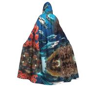 YYHWHJDE La capa con capucha para adultos con estampado de coral de tiburón submarino es un poncho con capucha súper grande, cómodo y duradero para Halloween