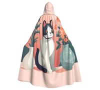 YYHWHJDE La capa con capucha para adultos con estampado de gato y jarrón es un poncho con capucha súper grande, cómodo y duradero para Halloween