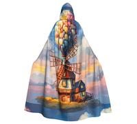 YYHWHJDE La capa con capucha para adultos con estampado de molino de viento de globo es un poncho con capucha súper grande, cómodo y duradero de Halloween