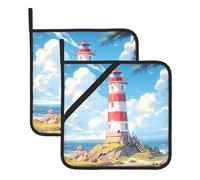 YYHWHJDE Lighthouse on the coast - Juego de 2 alfombrillas cuadradas aisladas para aislamiento térmico durante la extracción de la tapa, microondas, horno y uso en parrilla al aire libre