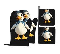YYHWHJDE Little duck going on an outing Prints Juego de cocina para hornear, guantes de horno, traje de cuatro piezas grueso y aislado