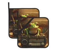 YYHWHJDE Little Frog by The Radio Prints - Juego de 2 soportes cuadrados aislados para ollas, 8 x 8 pulgadas, antiquemaduras y aislamiento térmico, impermeables