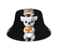 YYHWHJDE Little Koala Holding an Orange Pattern Reflective Bucket Hat Hombres y Mujeres Casual Outdoor
