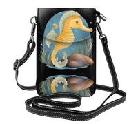 YYHWHJDE Monedero pequeño para teléfono celular, 19,3 x 12,4 cm, diseño de caballito de mar, funda cruzada de cuero con solapa para mujer, perfecta para caminar, acampar, color negro