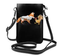 YYHWHJDE Monedero pequeño para teléfono celular de 7.6 x 4.9 pulgadas, diseño de zorro que robó el pollo, funda cruzada de cuero con solapa para mujer, perfecta para caminar, acampar, color negro