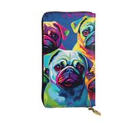 YYHWHJDE Multiple Dogs Pop Art Pugs - Cartera larga de piel de calidad diseñada para niñas y mujeres a la moda, elegante, 19 x 10,5 cm, Black, Talla única