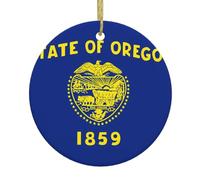 YYHWHJDE Oregon State Flag Picture Christmas Ceramic Decoration Circular Interior Decoration Gift -7.4 cm