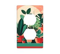 YYHWHJDE Panel de pared decorativo de doble enchufe con patrón de plantas verdes en maceta para interiores, duradero y adecuado para accesorios de interruptor de luz de enchufe, 4.5 x 2.75 pulgadas