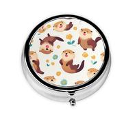 YYHWHJDE Pastillero redondo de 2 x 2 x 0.7 pulgadas, mini caja organizadora de pastillas de medicina de viaje para bolsillo de monedero, impresión de nutria linda