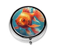 YYHWHJDE Pastillero redondo de 2 x 2 x 0.7 pulgadas, mini caja organizadora de pastillas de medicina de viaje para bolsillo de bolso, impresión de peces dorados