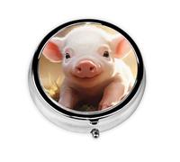 YYHWHJDE Pastillero redondo de 2 x 2 x 0.7 pulgadas, mini caja organizadora de pastillas de medicina de viaje para bolsillo de monedero, impresión de cerdo lindo